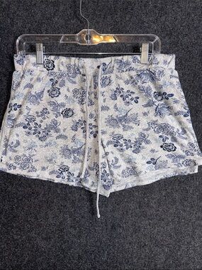 Lucky Brand Womens Blue Floral Paisley Pajama Shorts Gray Knit Sleepwear Medium
